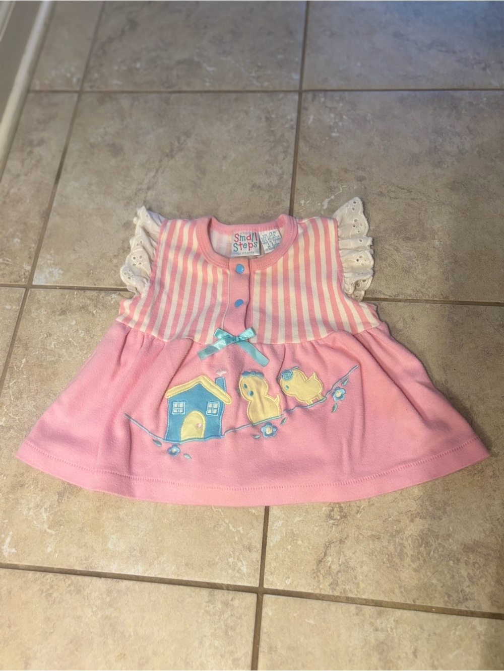 Vintage Small Steps Pink Baby Dress 18M Chicks Birdhouse Eyelet